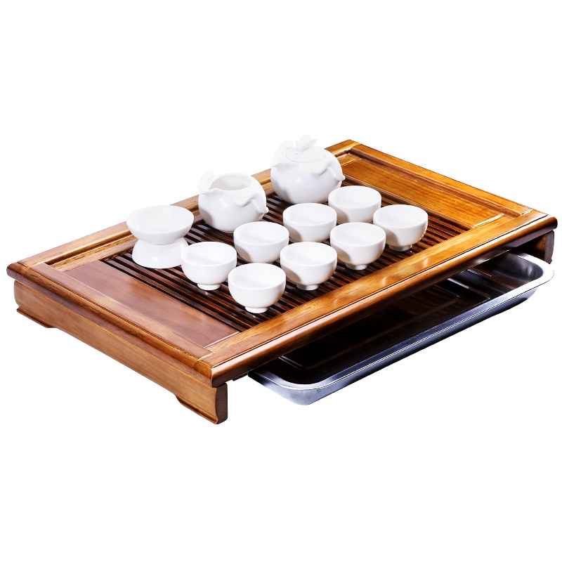 博为 功夫茶具套装实木茶盘 陶瓷茶壶茶海泡茶整套 典藏橡木配莺歌蝶舞