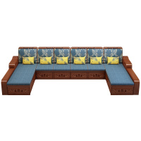 月影梳桐实木储物沙发组合贵妃现代中式雕花客厅冬夏两用实木沙发