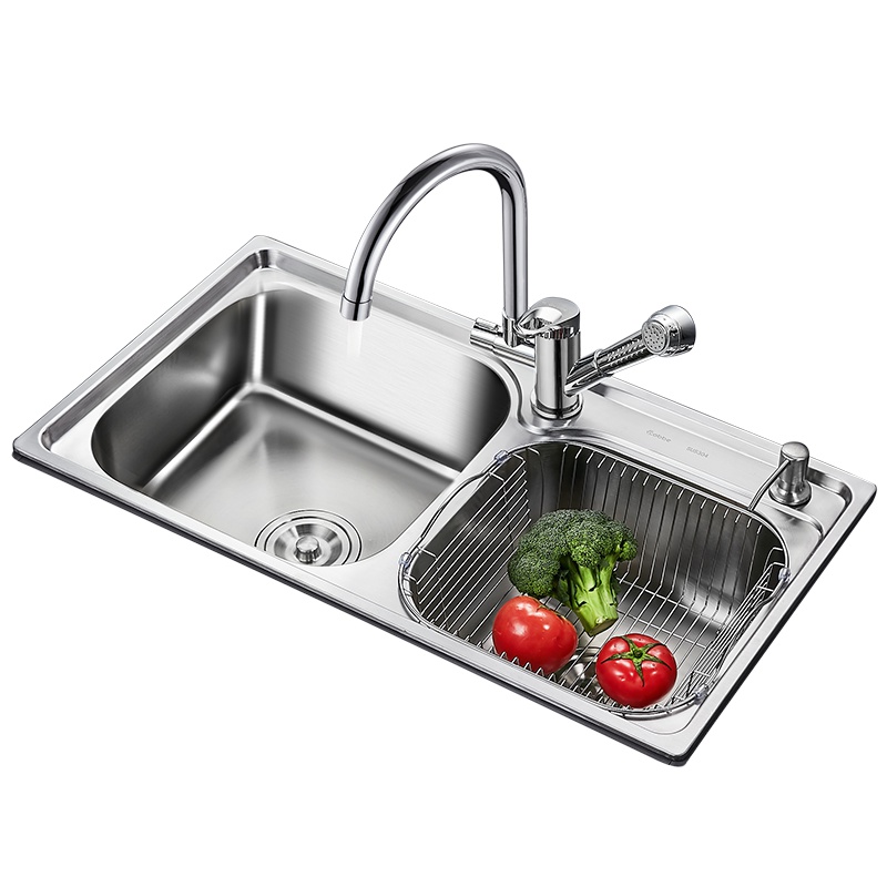 卡贝 厨房水槽双槽套餐304不锈钢洗碗池 洗菜盆加厚水盆常规水槽