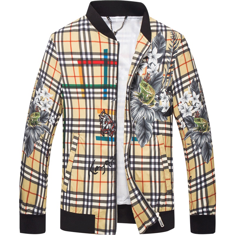 恒源祥男士夹克春秋季薄款夹克男韩版格子印花棒球服外套