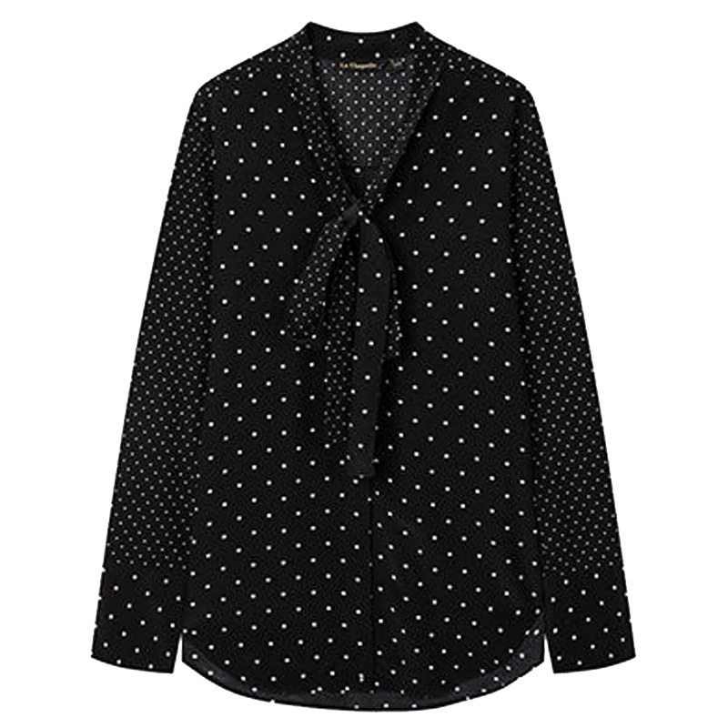 【专柜同款】拉夏贝尔冬季新韩版v领薄款显瘦纯色系带波点休闲衬衫女10018512