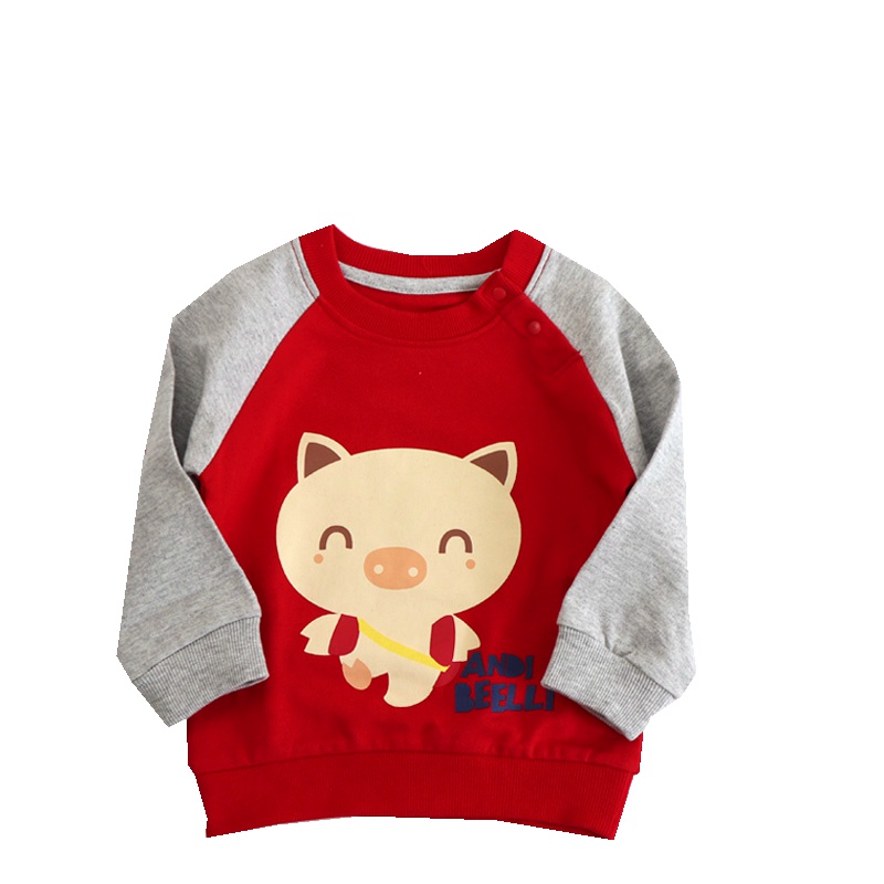 安笛贝乐品牌男女童通用针织全棉两色拼接撞色打底衫可外穿纯棉毛圈中小童中花灰色插肩卫衣80-120cm