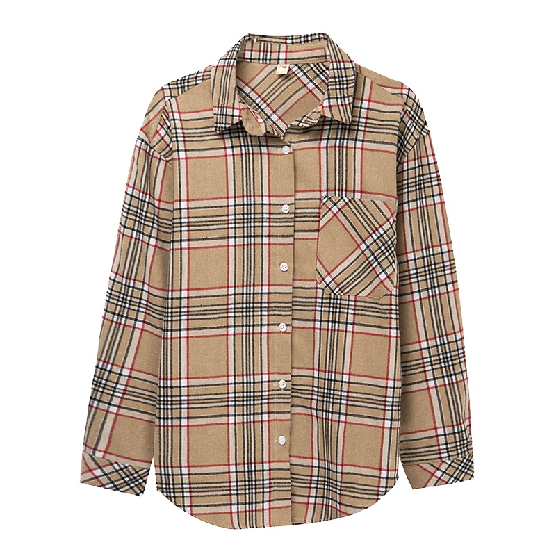 恒源祥女士衬衫2021春季新款格子衬衫长袖女复古韩版时尚休闲外搭衬衣