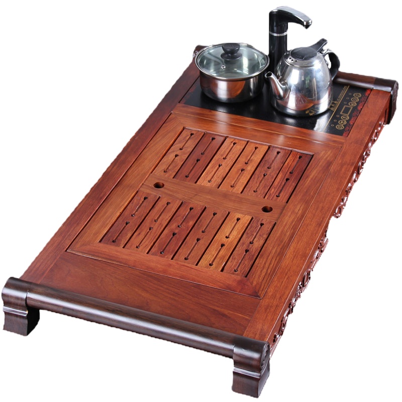 唐宏坊黑檀木花梨木茶盘 整块实木原木 实木茶具茶盘配件茶托茶台茶海储水木制功夫木头茶盘茶海茶道 花梨木+黑檀木茶盘