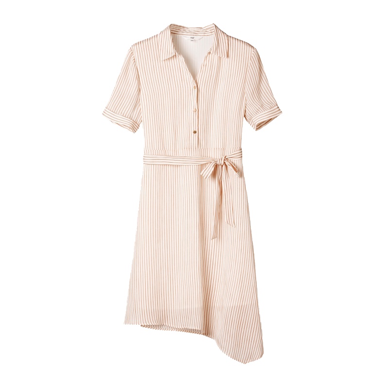 OSA欧莎条纹港味收腰修身显瘦a字连衣裙女夏2019气质衬衫裙