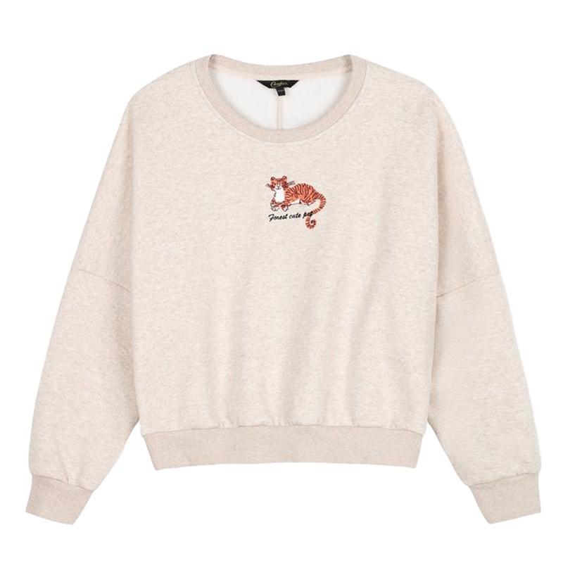 拉夏贝尔冬装新款candies卫衣女宽松圆领动物ins字母薄绒上衣30094881