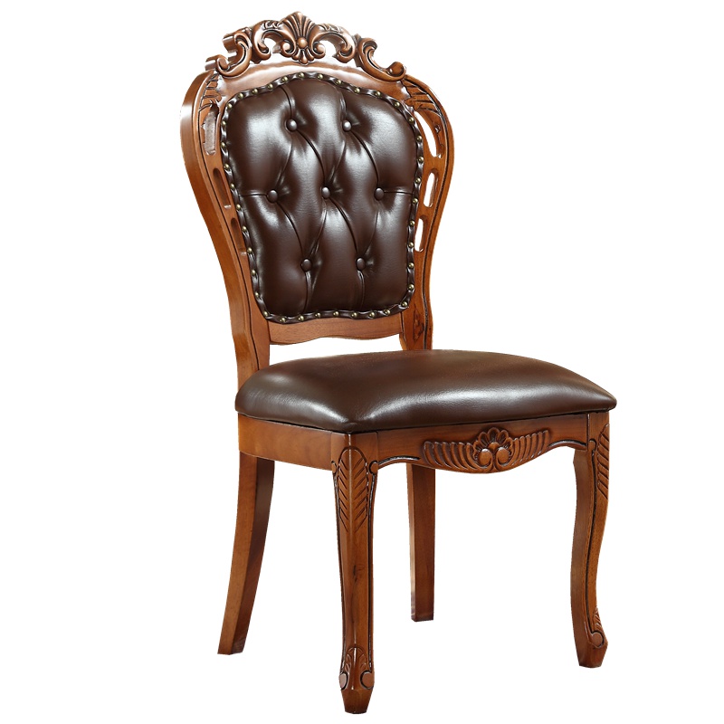 宫寓家具欧式实木餐椅 酒店会所休闲扶手椅子拉扣 洽谈皮椅 麻将椅全实木框架结实耐用容易打理
