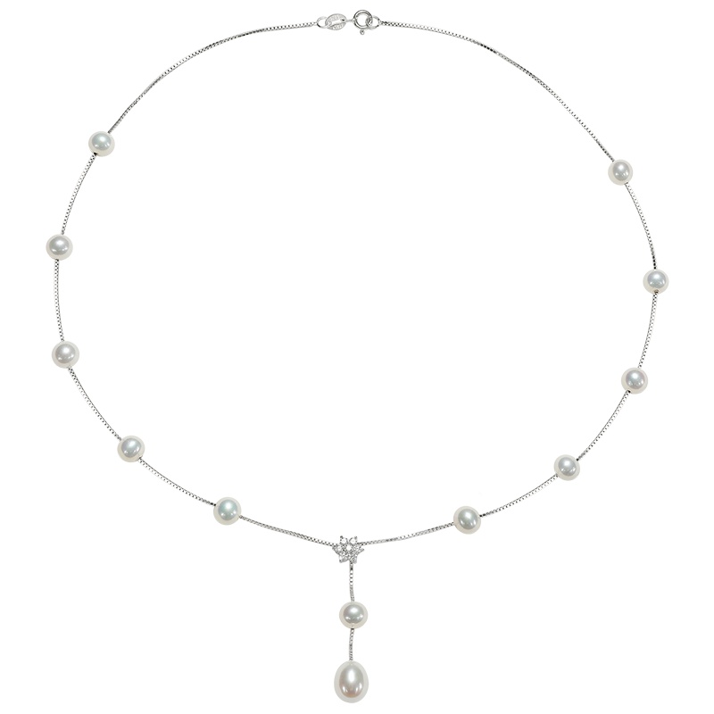 佰色传情时尚名媛珍珠气质长款项链小香风S925纯银新潮满天星项链