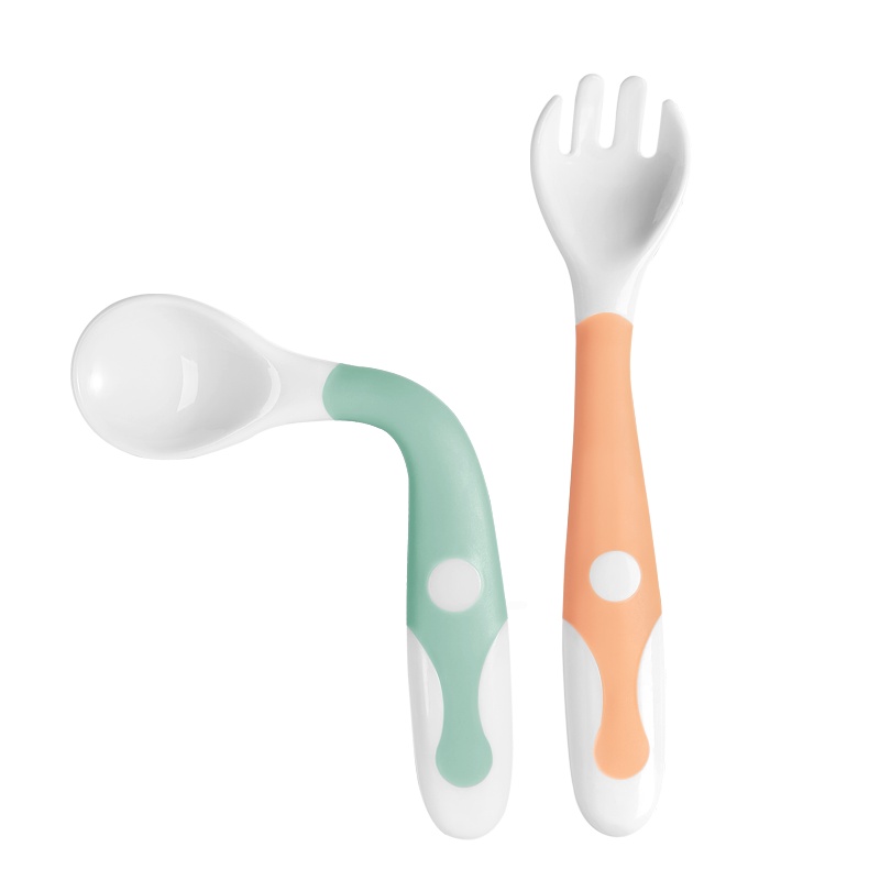 aag宝宝学吃饭训练勺子 辅食弯头叉勺套装一岁可弯曲儿童勺子