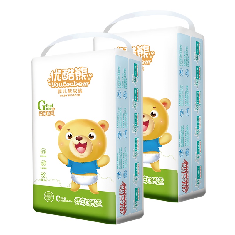 优酷熊乐享婴儿纸尿裤M100片(5kg-8kg)中码经济装S L XL XXL新生儿用品男女宝宝尿不湿超薄透气特价非尿片