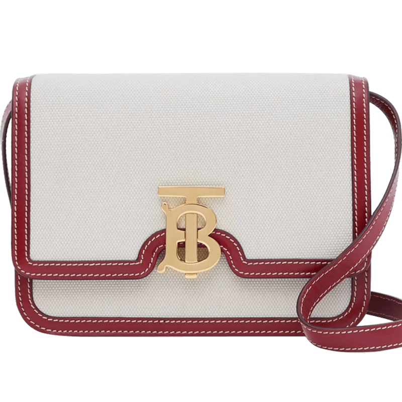 【预售4周左右发货】BURBERRY/博柏利 TB 专属标识双色帆布拼皮革锁扣包 小号