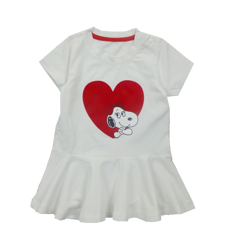 史努比(SNOOPY)童装正品裙子T恤3-12岁公主裙半袖衫纯棉白色女童短袖连衣裙夏季衣服幼儿夏装90-140cm