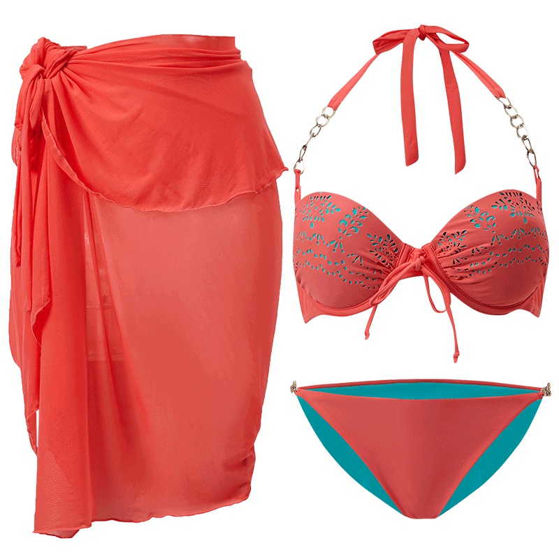 号手比基尼性感三点式泳衣女三件套韩国温泉小香风民族风学生泳装