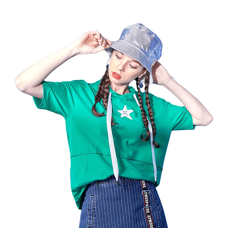 美丽衣橱短袖连帽卫衣女2019夏新款时尚韩版学生宽松显瘦上衣潮