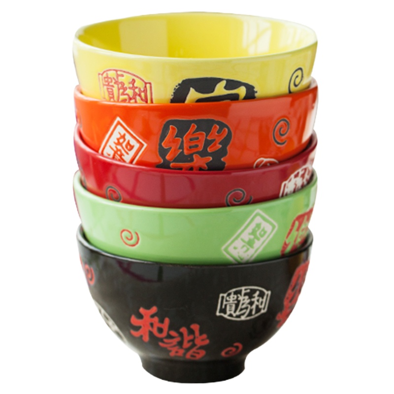 瓷物语喜乐宴五彩工艺陶瓷碗/米饭碗景德镇日式餐具韩式碗(5色套装)