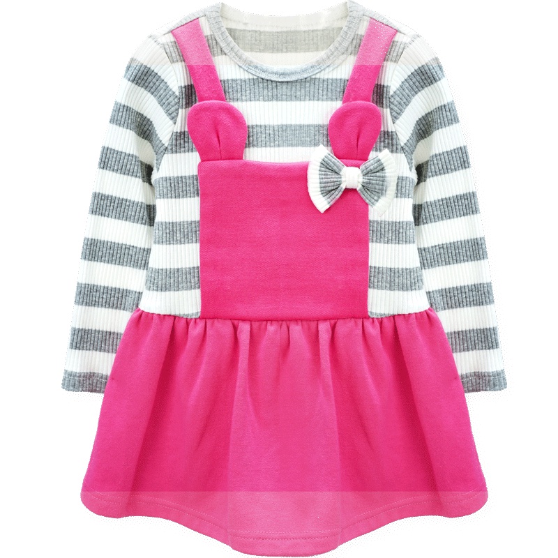 女童春季连衣裙长袖圆领假两件淑女公主裙1-5岁80-120cm