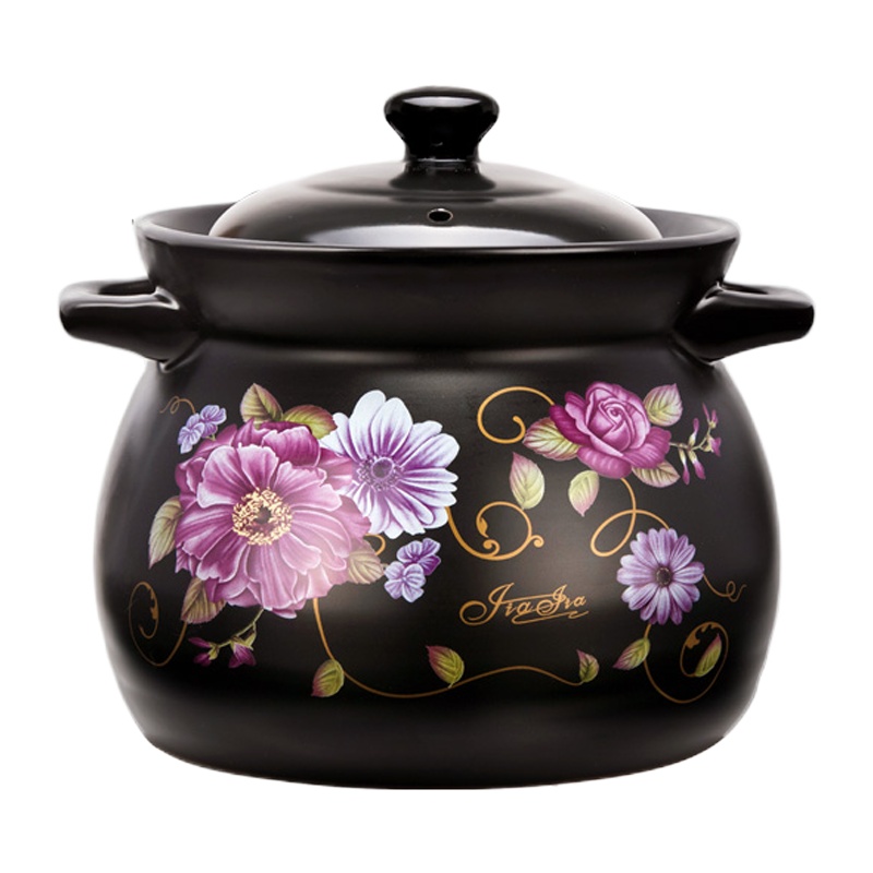 经典陶瓷砂锅煲汤家用炖锅烘焙精灵大容量沙锅土砂锅煤燃气专用 6.0L溢香浪漫煲-加厚