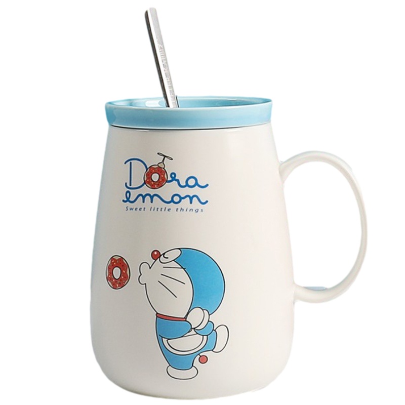 哆啦a梦甜美陶瓷带盖勺可爱卡通家用马克杯杯子水杯