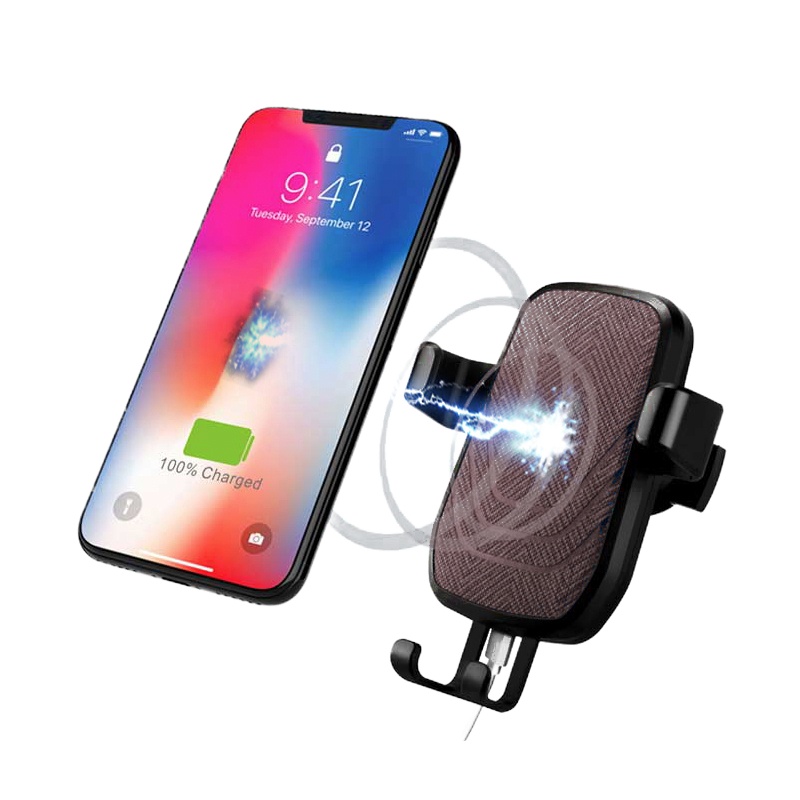 车载无线充电器 10W快充 出风口 重力车载手机支架 无线充电3C 棕色