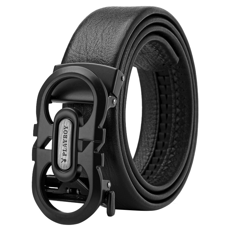 花花公子(PLAYBOY)男士皮带男真皮自动扣腰带时尚潮流年轻人头层牛皮裤带送老公送男友生日礼物