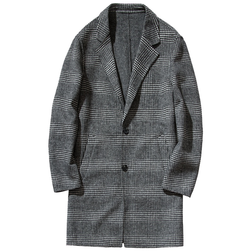 千纸鹤男士外套2018冬季新品时尚潮流格子毛呢大衣男西装69018