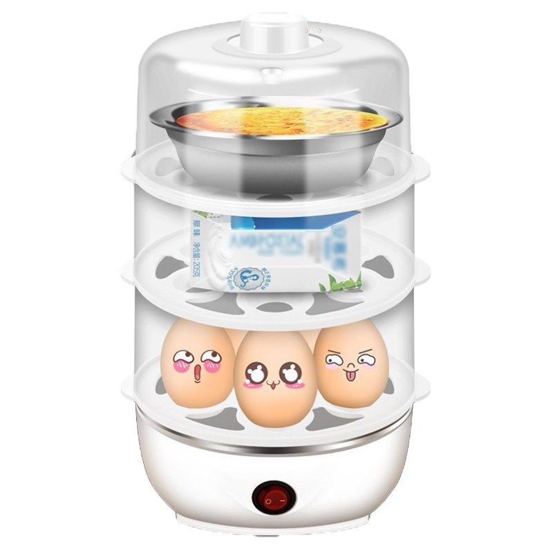 早餐 煮蛋器自动断电多功能大容量蒸蛋器家用迷你煮鸡蛋羹机 白平盖:双层+量杯