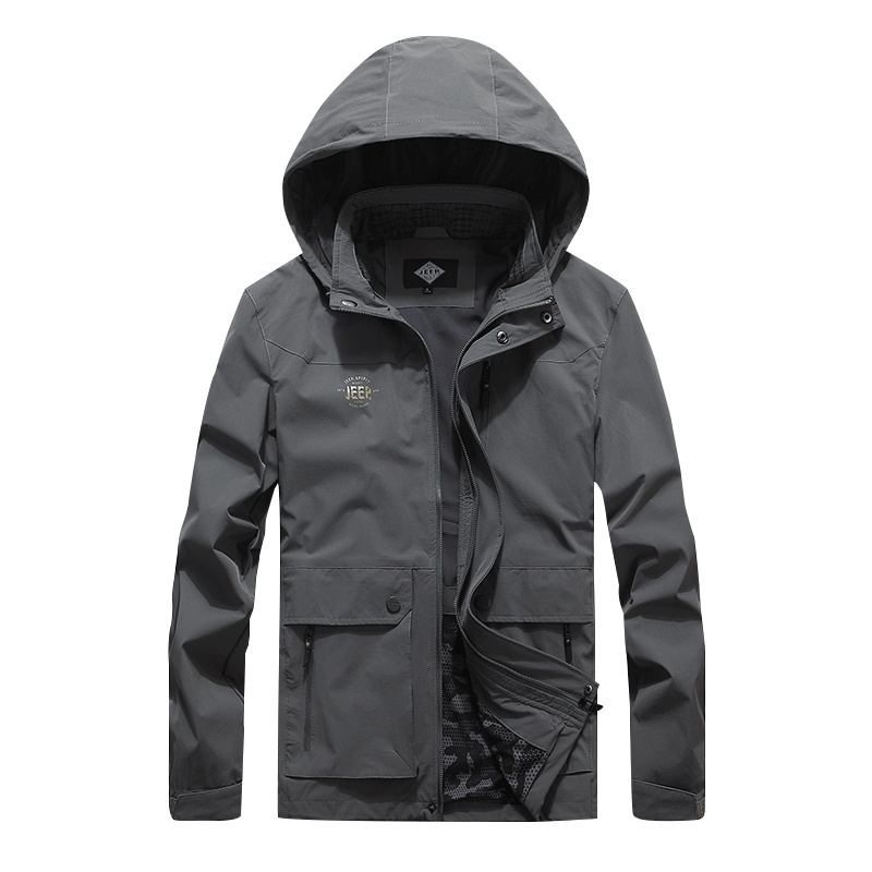 吉普男士外套夹克jeep春秋季修身连帽春装薄款休闲工装立领外套男韩版潮流户外攀岩日常百搭款上衣男装