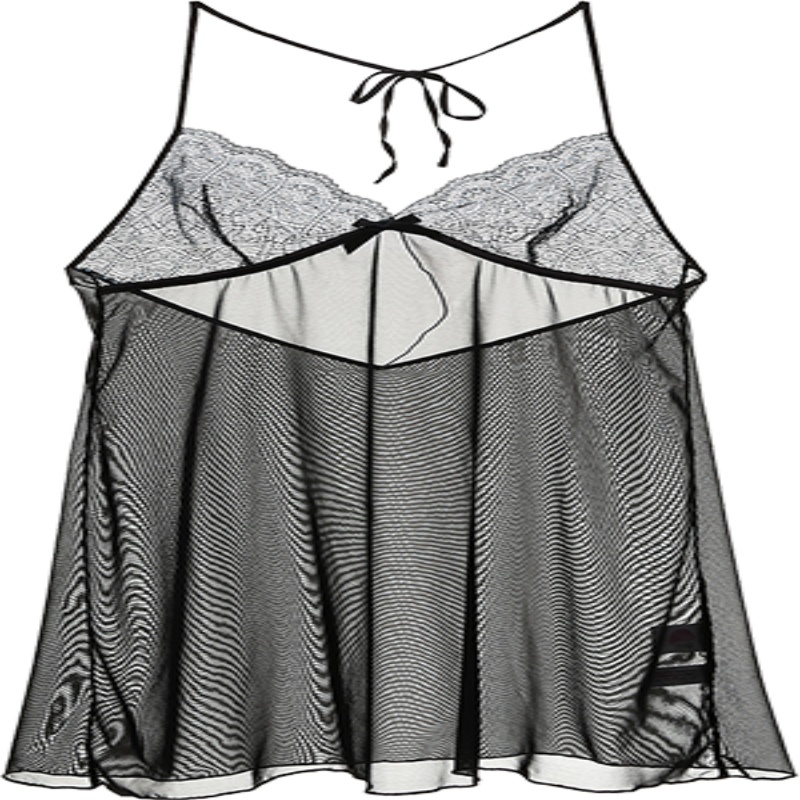 都市丽人性感蕾丝三角杯轻薄纱面情趣系脖式女士家居睡裙2H8608