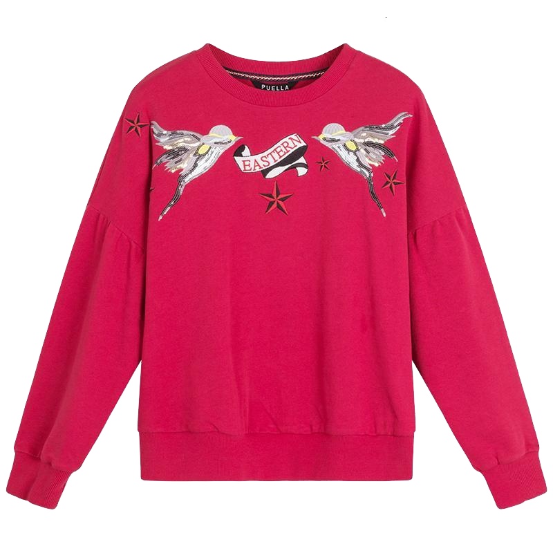 【专柜同款】拉夏贝尔刺绣圆领套头卫衣女新款韩版短款宽松原宿风长袖上衣20011346