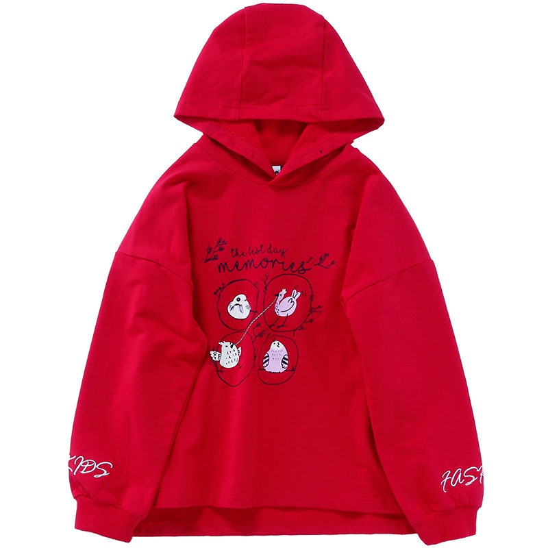 小红豆童装女童春装连帽卫衣2019新款宝宝中大童休闲红色T恤上衣潮