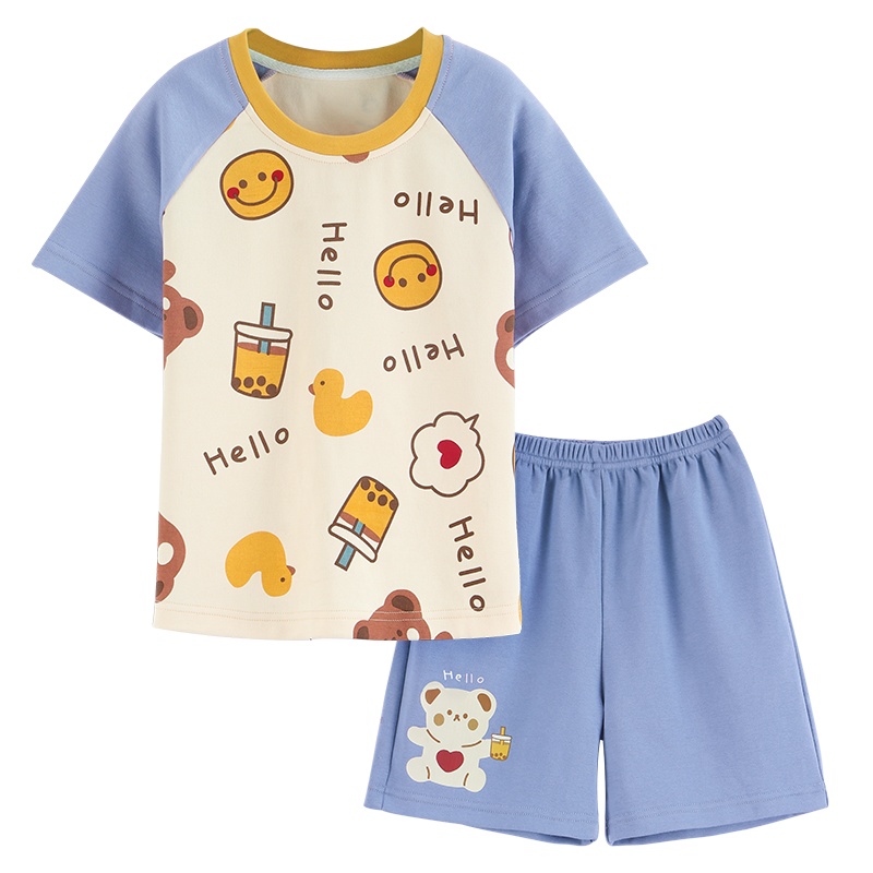 浪莎儿童纯棉睡衣夏天家居服套装中大童短袖空调服女款睡衣可外穿