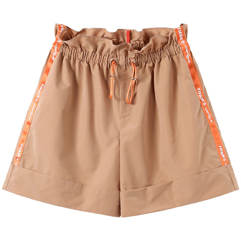 马克华菲女装2019夏新款翻边短裤女卡其色韩版学生直筒休