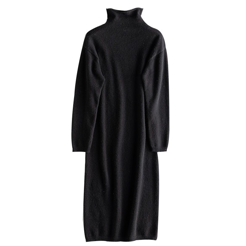 恒源祥女士羊绒衫2020新款秋加厚纯色打底衫羊绒过膝毛衣长款