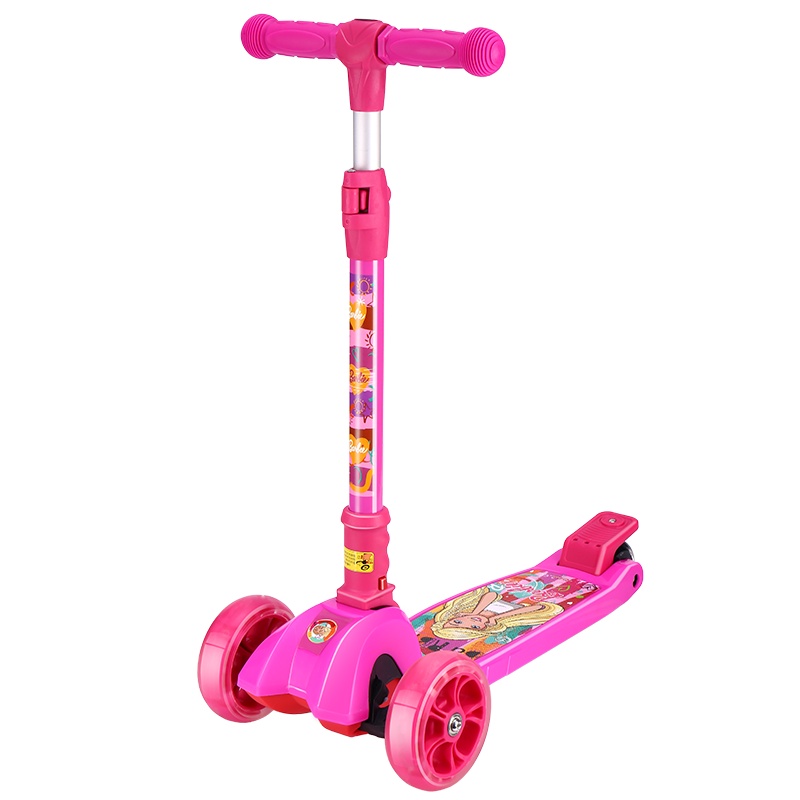 芭比一秒折叠儿童滑板车 三挡可调升降闪光pu加宽轮四轮踏板车摇摆车溜溜车