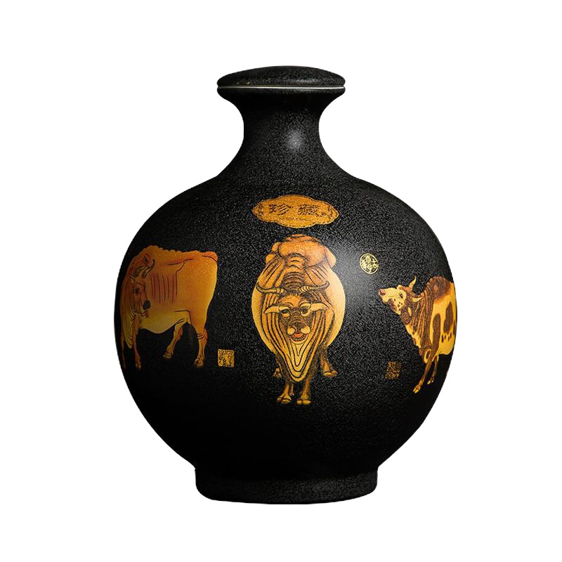 景德镇陶瓷酒坛子10斤装五牛磨砂空酒瓶 十斤装家用存酒具空酒壶 封后 10斤褐色磨砂裸瓶