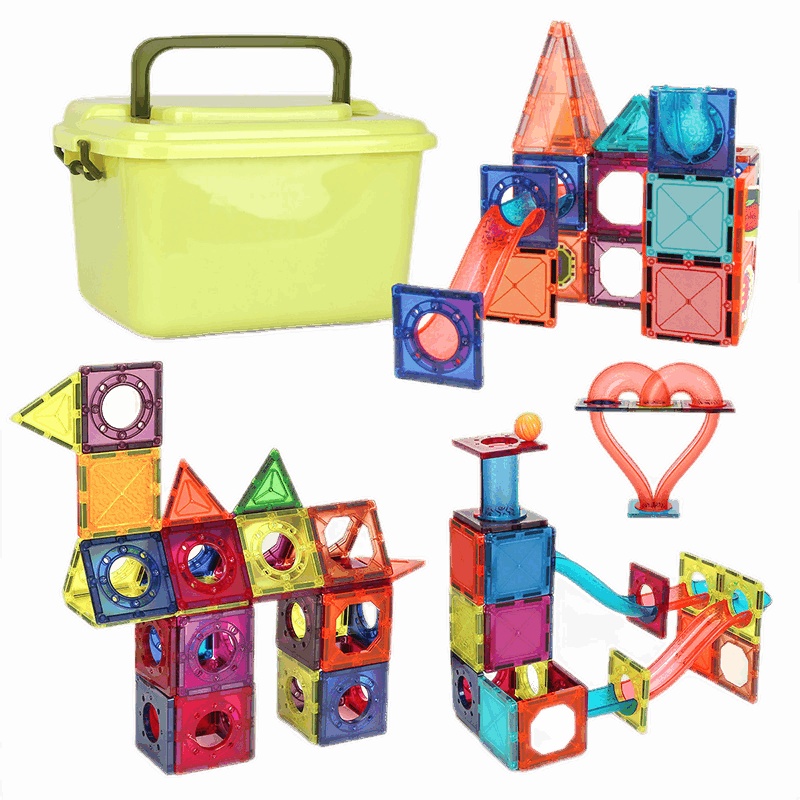 纽奇(Nukied)彩窗磁力片积木儿童玩具滚球滑道磁力片男女孩拼装益智玩具 滚球滑道磁力片130件套[配收纳盒]