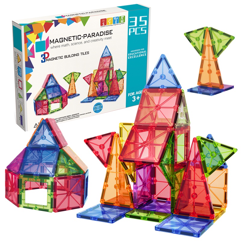 优赫ZeusHera 35pcs彩色磁力片儿童拼插积木玩具 儿童男女孩磁性棒百变提拉建构片吸铁玩具