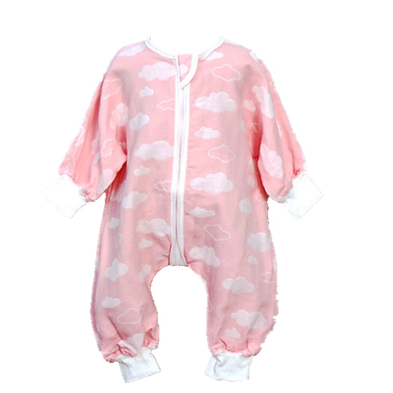 雅赞(YAZAN)春夏季薄款爬服睡袋纯棉纱布宝宝婴儿长袖短袖两层分腿空调房