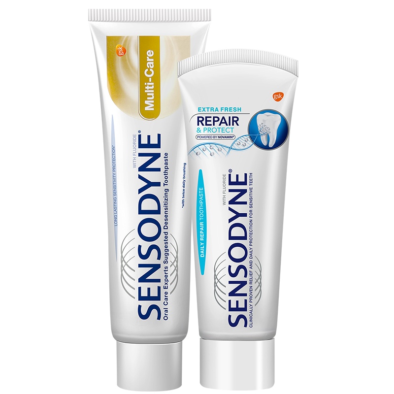 舒适达多效护理牙膏180g*1+专业修复牙膏100g*1组合套装