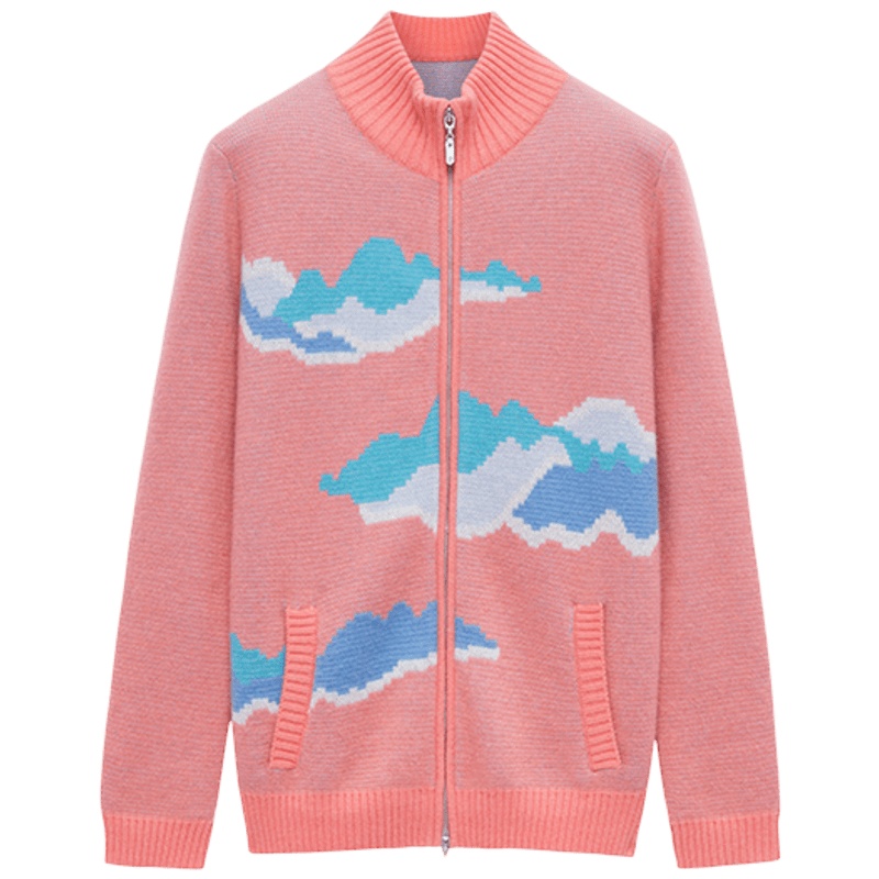 鄂尔多斯198020早春半高领纯羊绒外套开衫夹克C205B2201