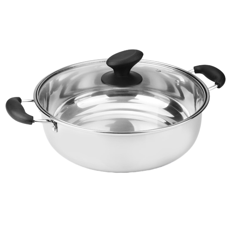 今创(jinchuang) 不锈钢加厚锅具煤气燃气电磁炉通用火锅专用盆双耳带盖煮炖涮焖34cm 多功能不粘锅