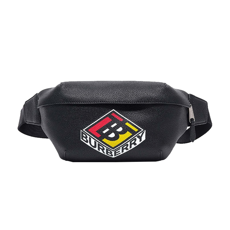 巴宝莉(BURBERRY)博柏利黑色徽标图案皮革腰包斜背包胸包男士腰包8022534