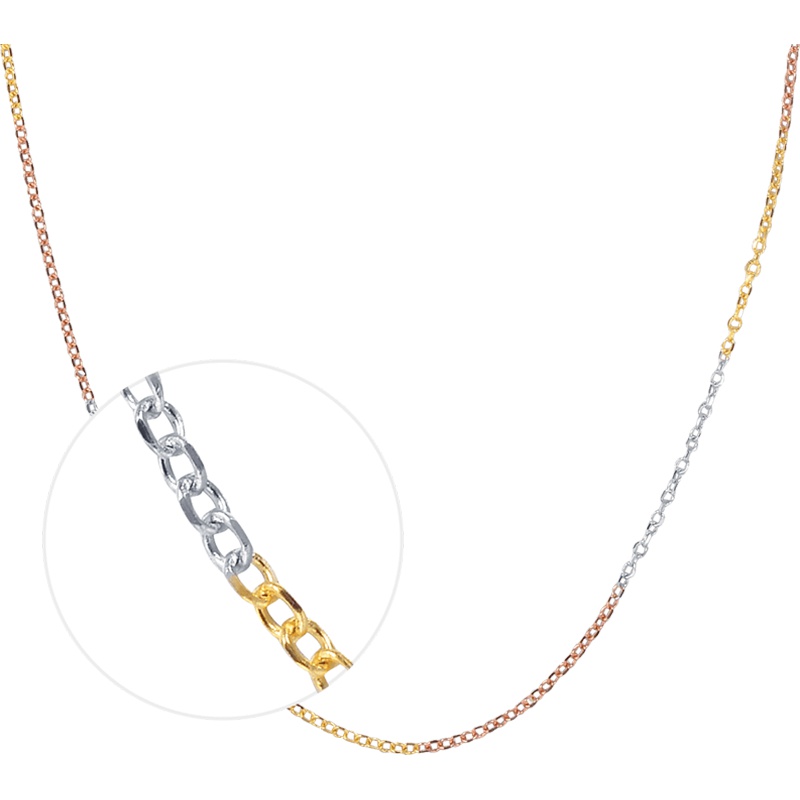 周生生(CHOWSANGSANG)18K三色黄金批角单扣项链百搭素链 60929N18TT 定价