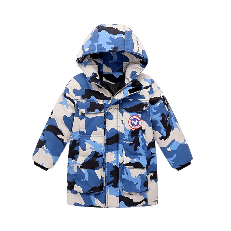 2019胖胖象冬季P64男女儿童P64中大童小孩连帽迷彩中长款羽绒服