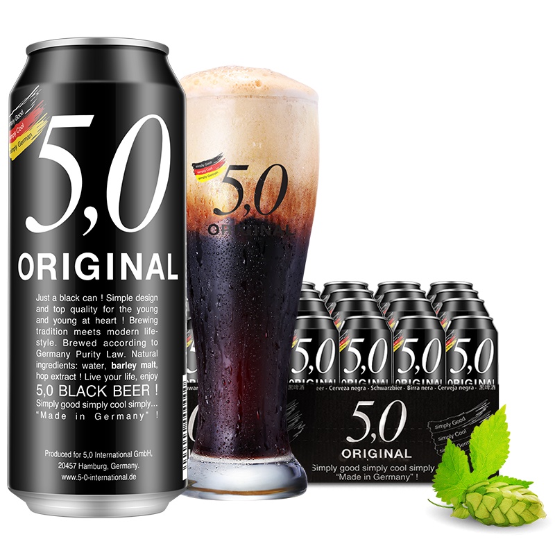 德国原装进口 5.0 ORIGINAL 黑啤酒 500ml*24整箱装