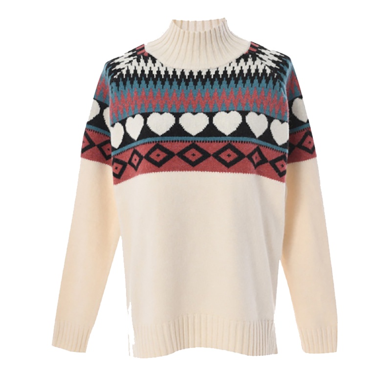 欧昵雪冬装半高领波普风前短后长针织衫女慵懒风显瘦毛衣