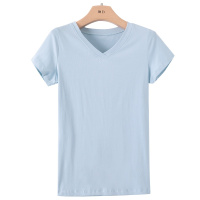 晩白 2020夏季新品时尚通勤纯色V领短袖休闲百搭常规T恤衫上衣女