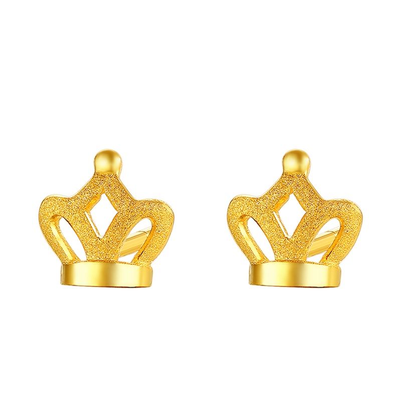 潮宏基 小凤冠 磨砂皇冠足金饰品黄金耳钉 计价工费90元