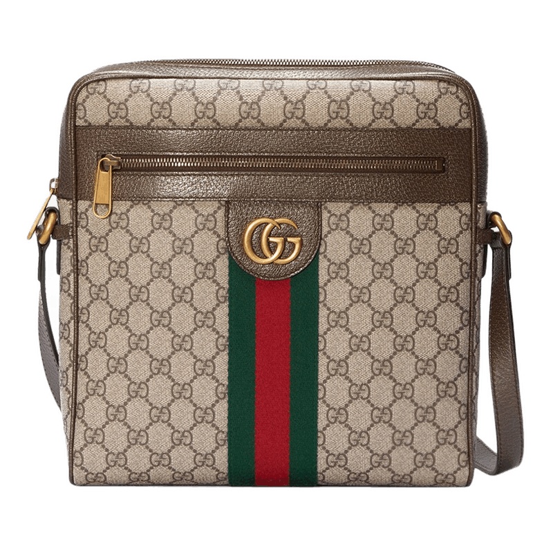 GUCCI 古驰 gucci男女同款帆布配皮GG单肩斜挎邮差包 米色/乌木色