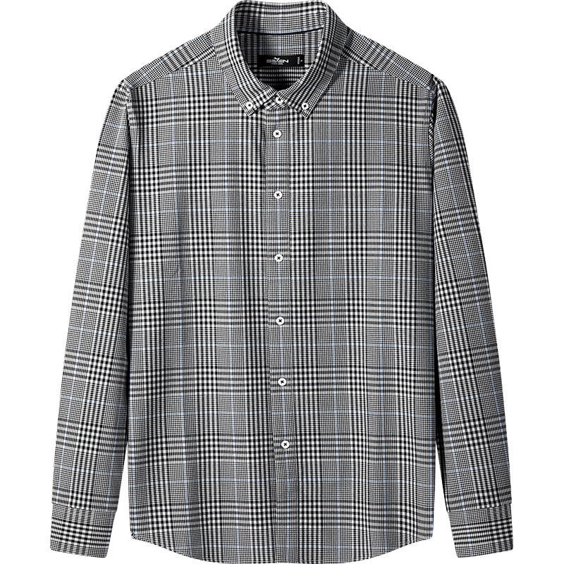 【四面弹】柒牌长袖衬衫男秋冬新款商务休闲撞色翻领格纹开衫上衣